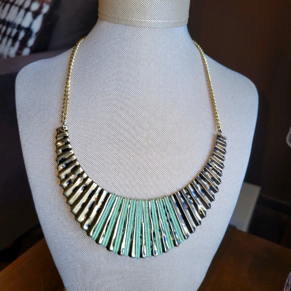 Light blue and gold statement necklace